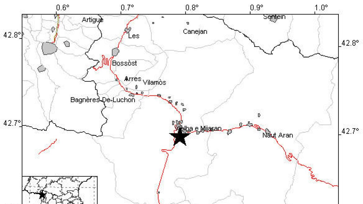 Un terratrèmol de magnitud 2,2 a la Val d'Aran es percep lleugerament sense provocar danys