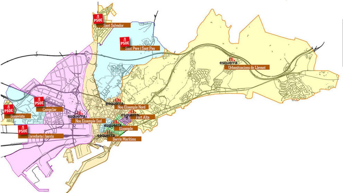 El PSC s'imposa en cinc dels onze districtes electorals que divideixen la ciutat de Tarragona