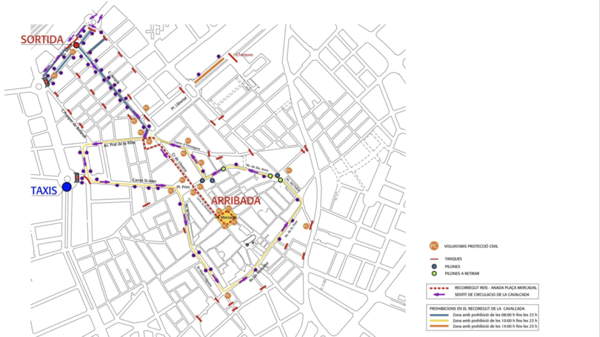 Afectaciones de tráfico por|para la Cabalgata de Reyes de Reus