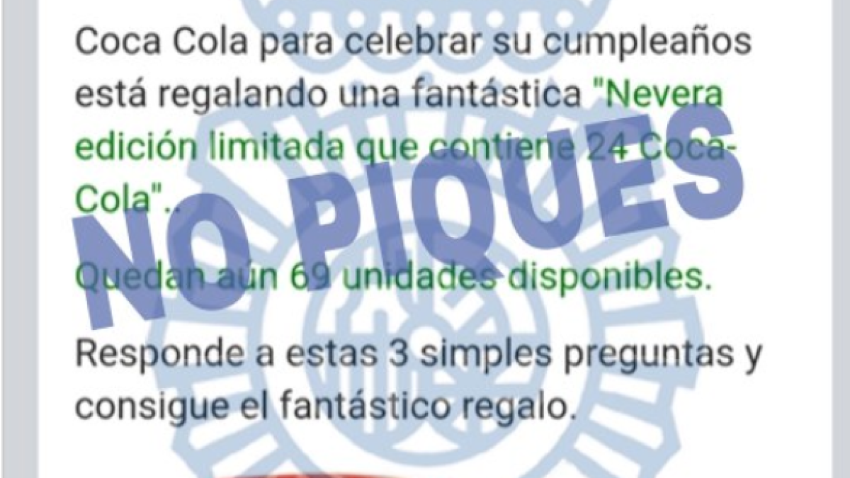 La policia alerta d'una nova estafa sobre Coca-Cola que corre a través de Whatsapp