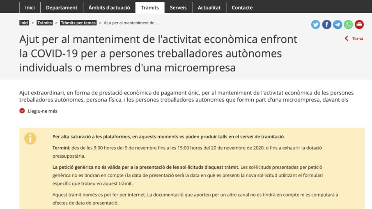 La web del Departamento de Trabajo, saturada por el alud|avalancha de solicitudes de ayudas a los autónomos