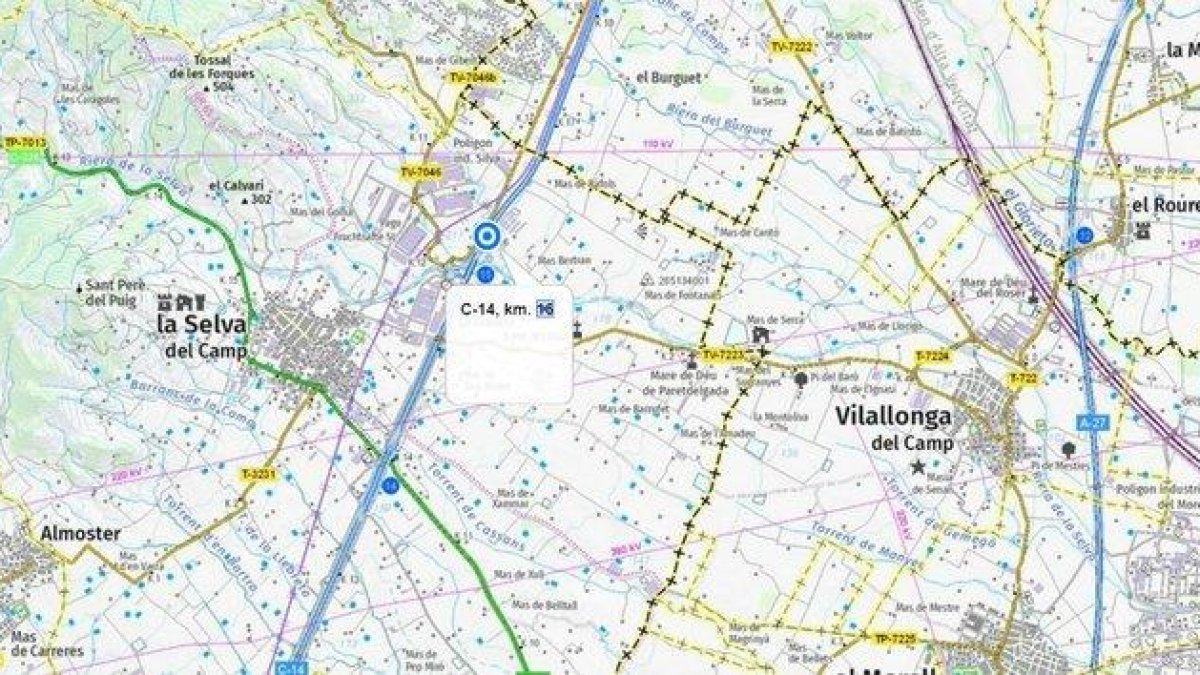 La C-14, corte en sentido sur a la altura de la Selva