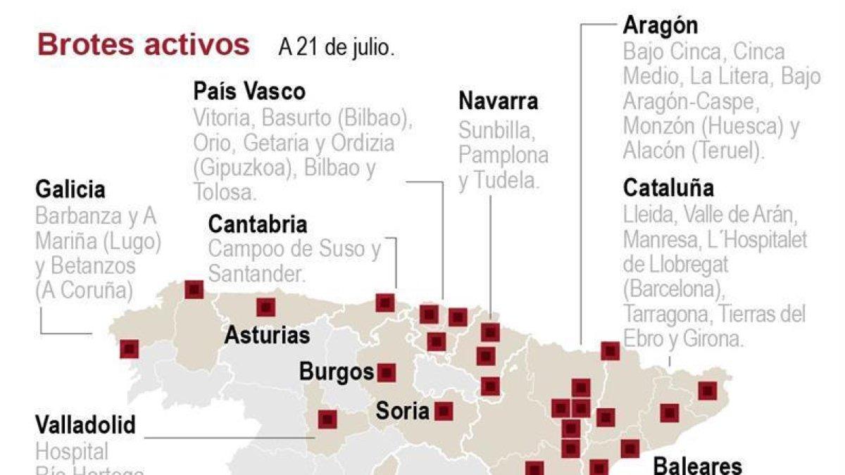 Mapa brots coronavirus, Espanya 21 juliol