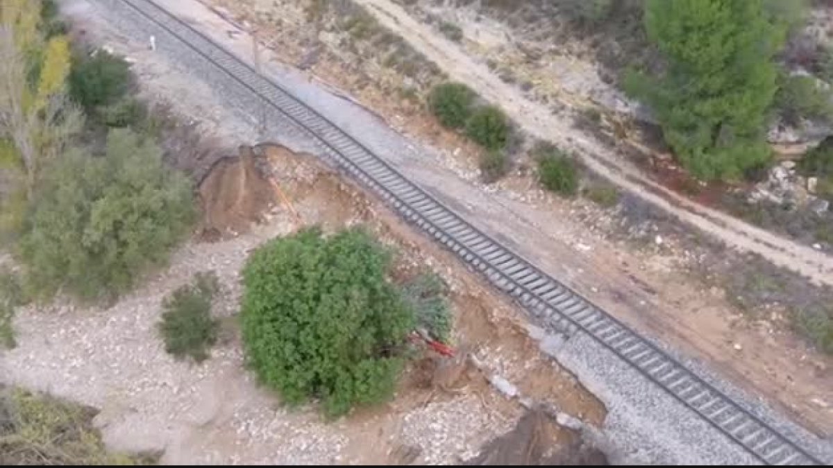 imatges àeries, vies, dron, locomotora