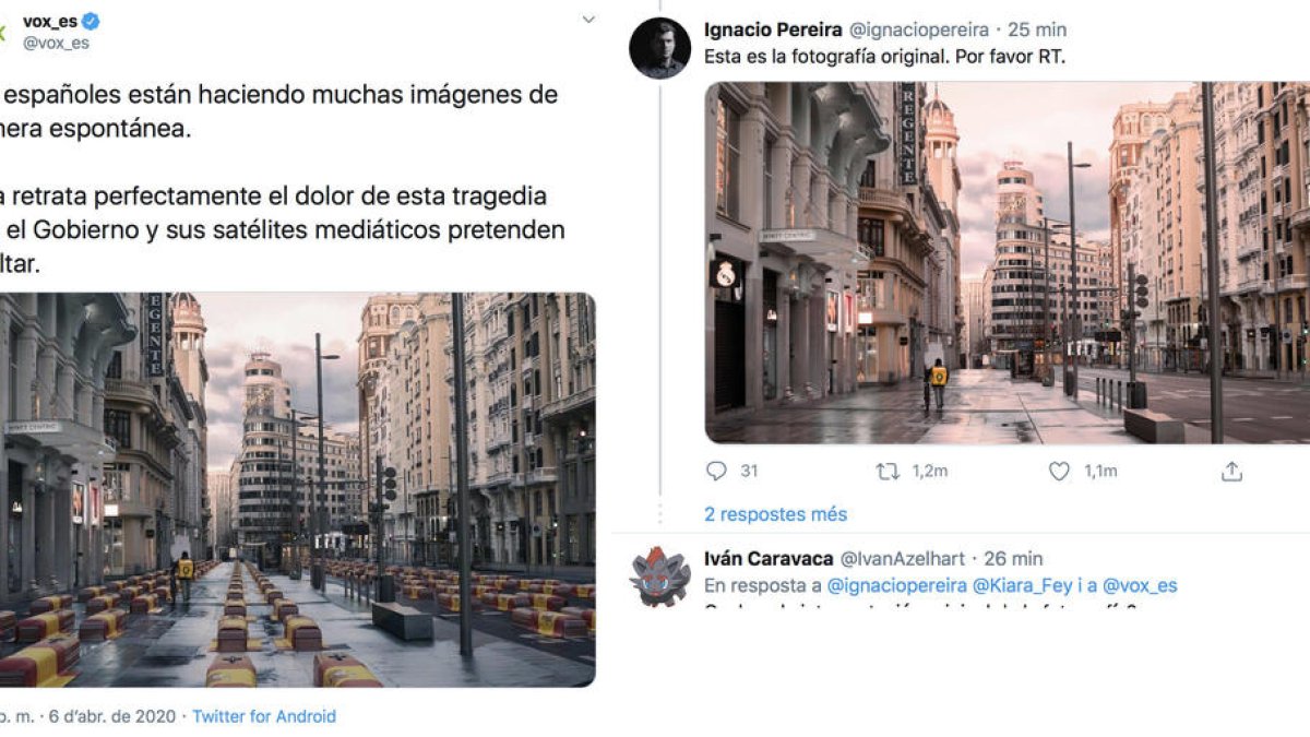 VOX publica una foto manipulada a Twitter amb taüts als carrers de Madrid