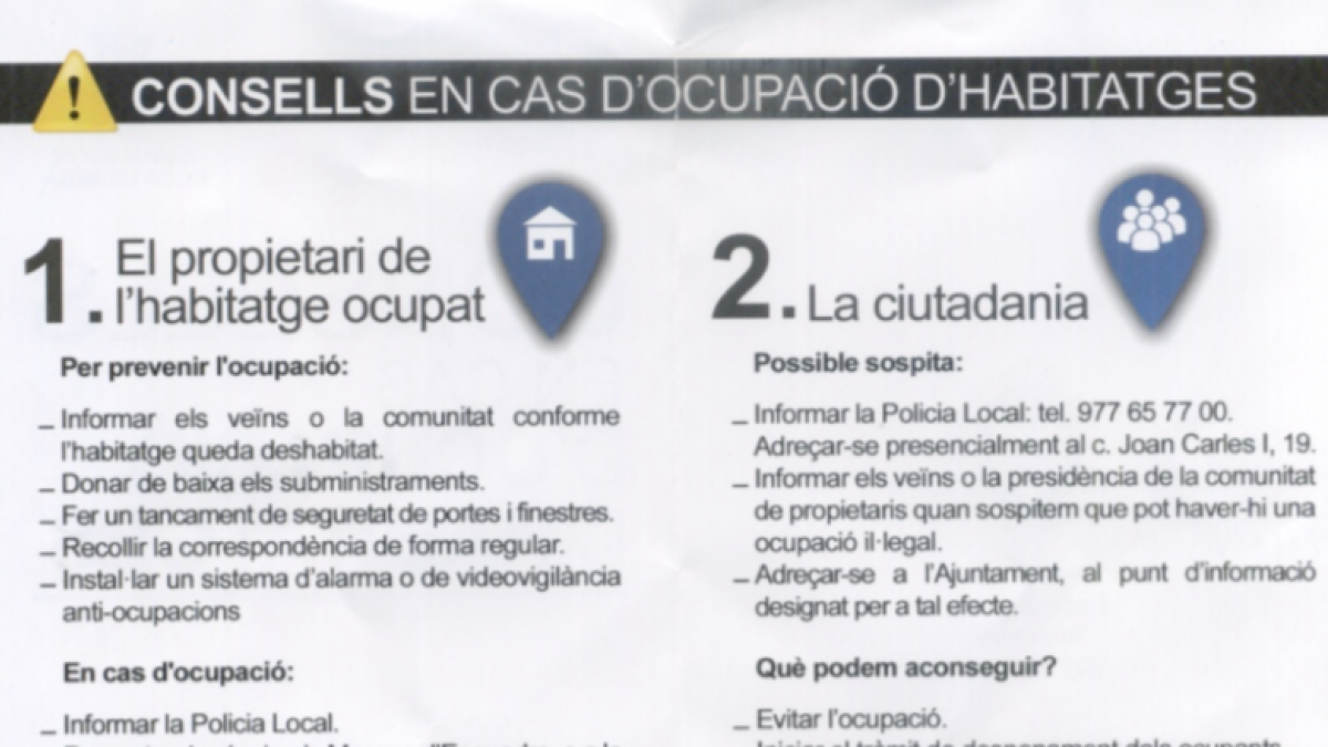 Roda de Berà explica a sus vecinos qué hacer en caso de que les ocupen la casa