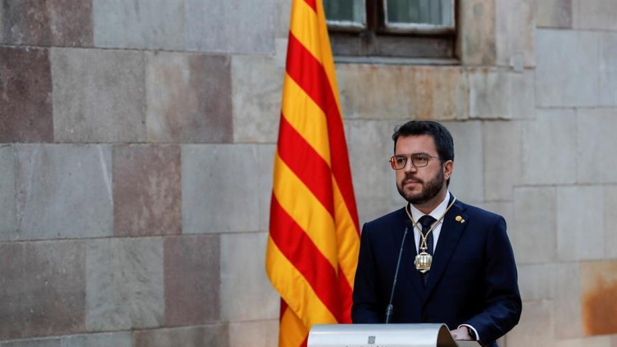 Pere Aragonès toma posesión como 132.º presidente de la Generalitat en el Patio de los Naranjos