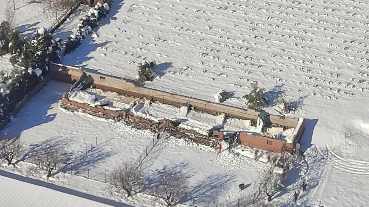 Se hunde parte de la cubierta de una granja en Falset por la acumulación de nieve