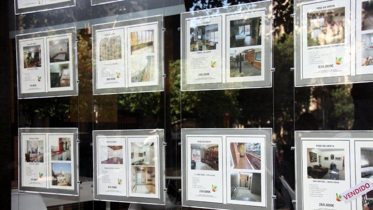immobiliària, cartells, habitatge, pis, casa, lloguer
