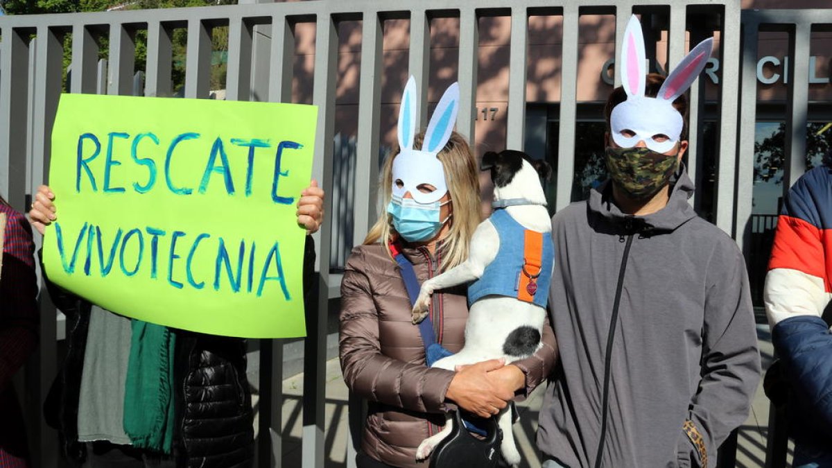 Desenes de persones es concentren a Barcelona per reclamar l'alliberament dels animals dels laboratoris Vivotecnia