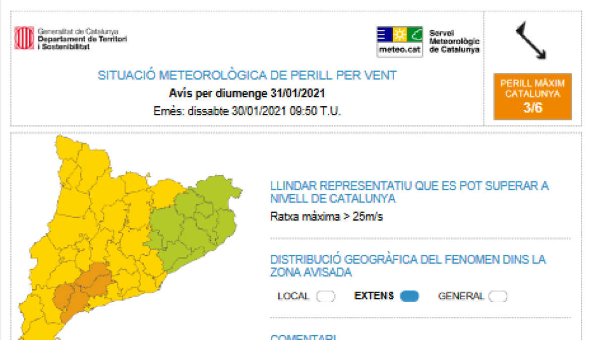 Activada la alerta por fuertes vientos este fin de semana, especialmente en el Camp de Tarragona