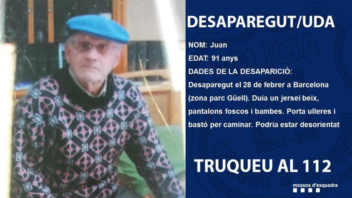 Busquen un home de 91 anys desaparegut a la zona del parc Güell