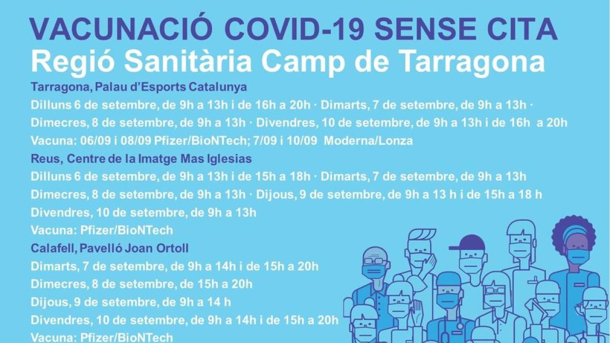 Salud abre nuevas fechas para vacunarse sin cita previa a Tarragona, Reus, Calafell y Valls