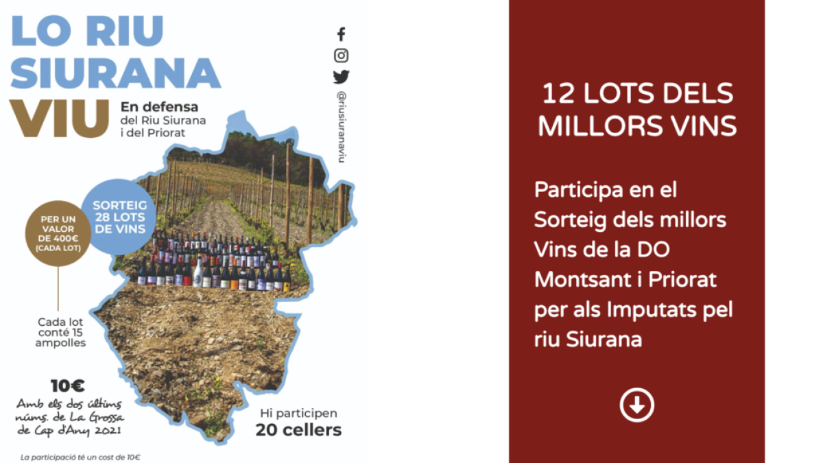 Sorteig de 500 ampolles de vi del Priorat per donar suport a la plataforma Lo Riu Siurana Viu