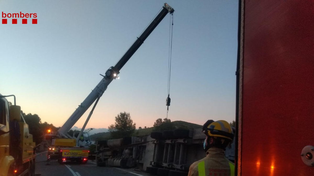 Bolca un camió que transportava animals a la TV-3022 al Perelló