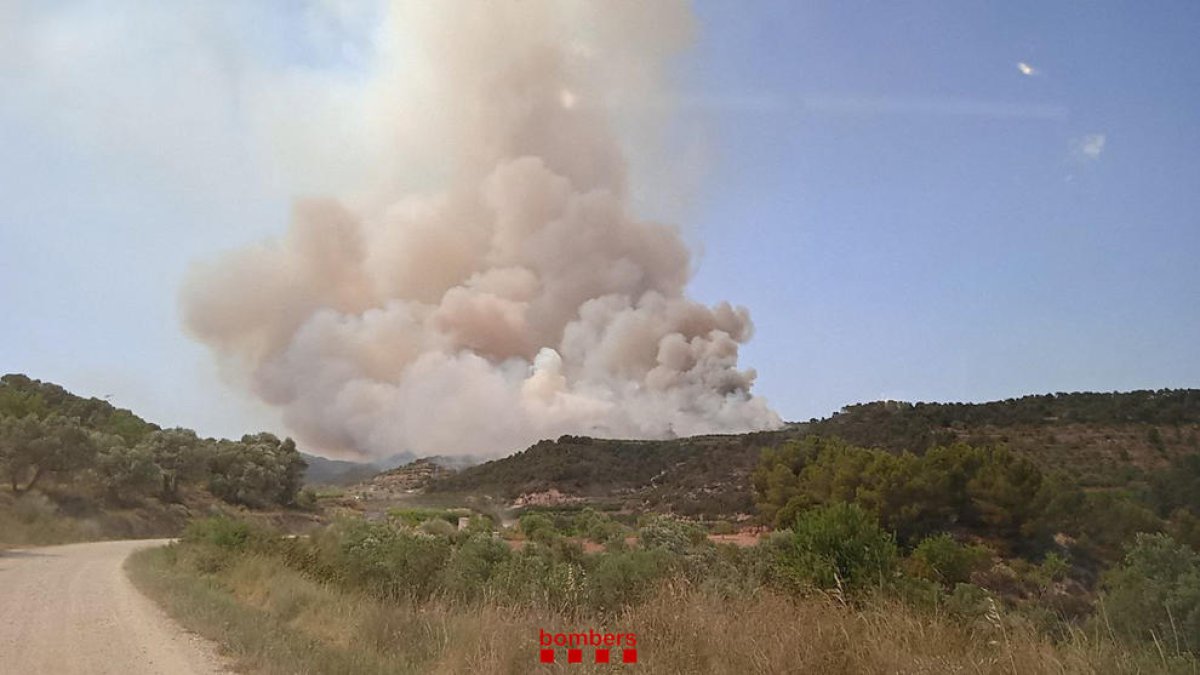 Declarat un incendi a Corbera d'Ebre i deu dotacions dels Bombers treballen per extingir-lo