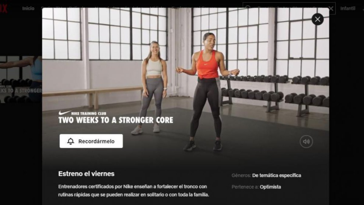 Netflix se apunta al sector del fitness y ofrece sesiones de entrenamiento