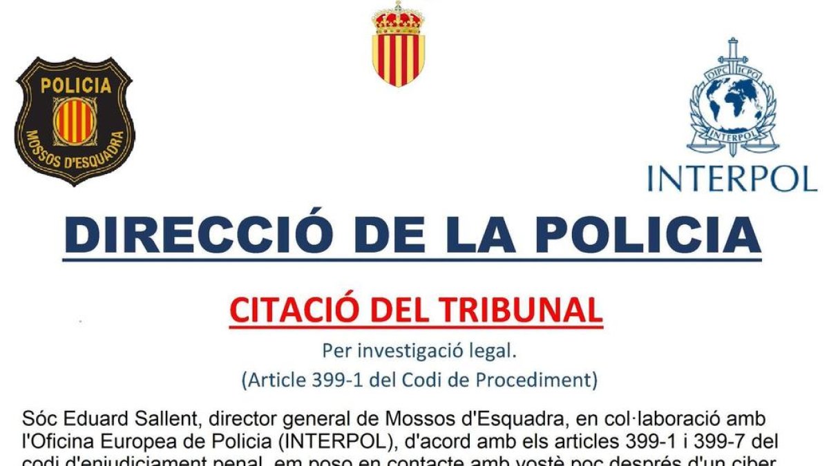 Alerten d'una estafa que suplanta la identitat dels Mossos d'Esquadra