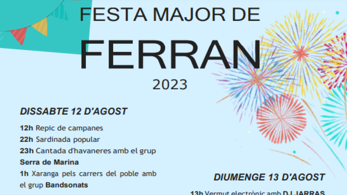 La Festa Major de Ferran 2023 se celebrará del 12 al 15 de agosto