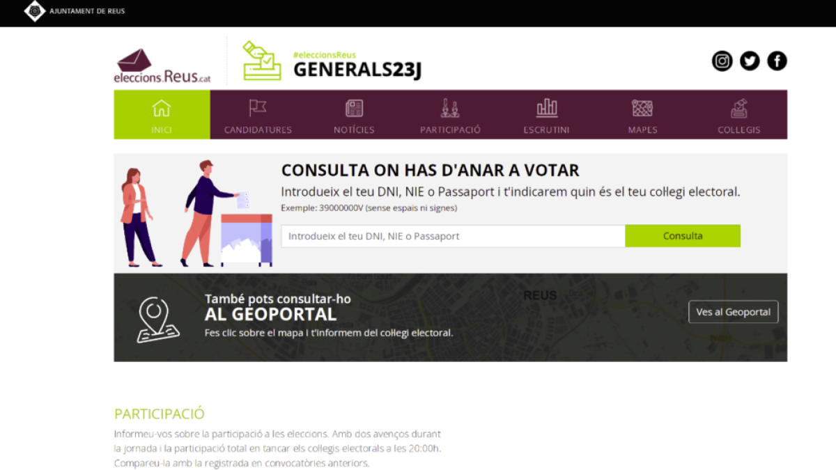 Reus activa el web eleccions.reus.cat per fer el seguiment del 23-J