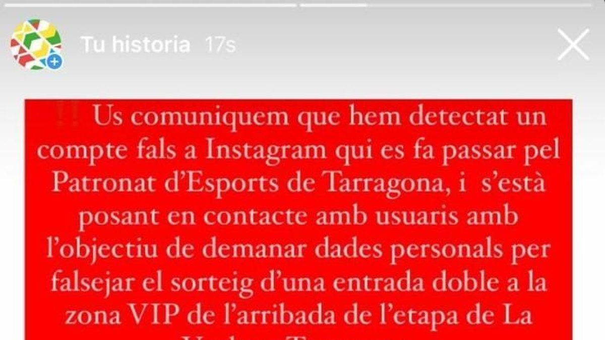 L'Ajuntament de Tarragona alerta d'un intent de frau a Instagram