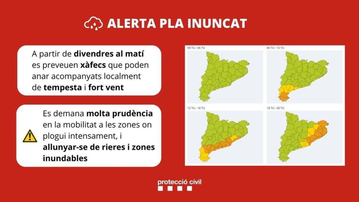 Protecció Civil activa l'alerta del pla Inuncat per la previsió de pluges intenses divendres