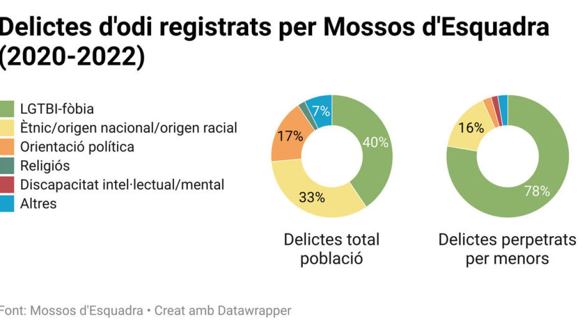 Más de la mitad de los delitos de odio son perpetrados por jóvenes de menos de 35 años, y una cuarta parte por menores