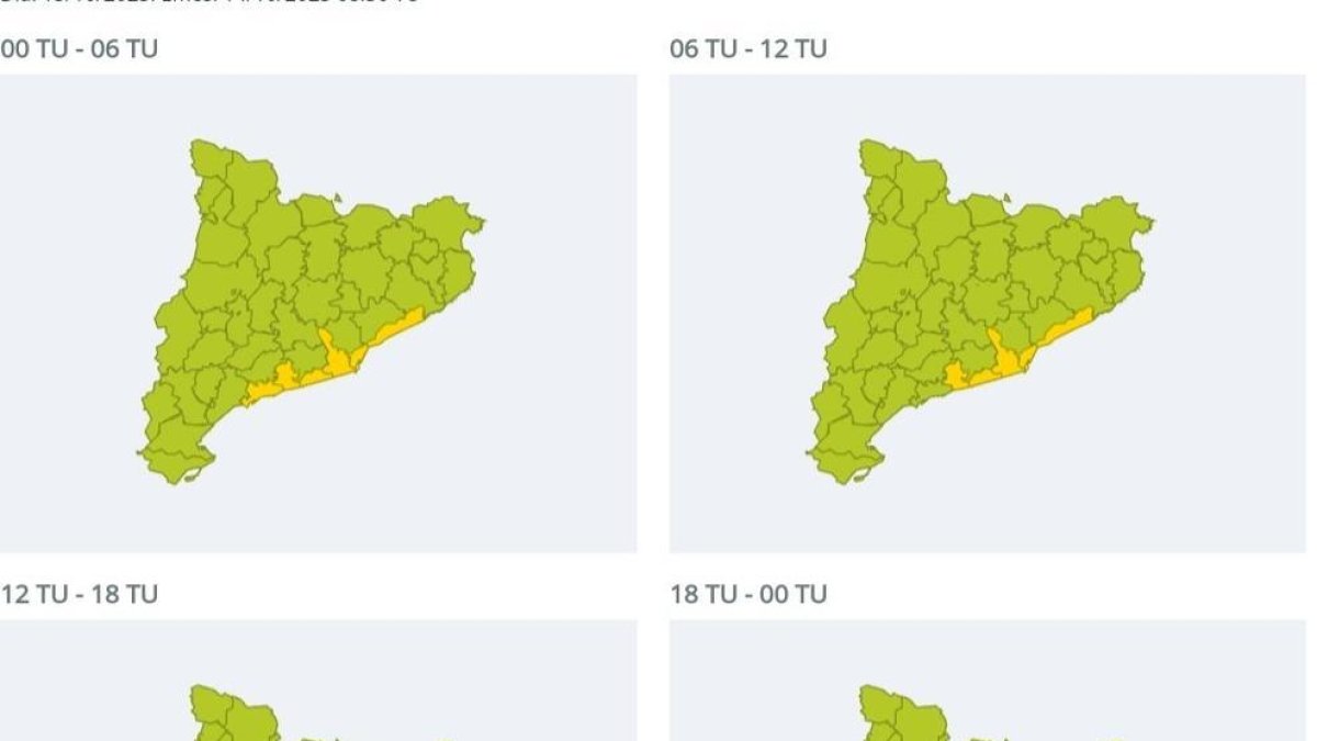 El Meteocat actualiza el aviso de situación meteorológica de peligro por lluvias intensas mañana