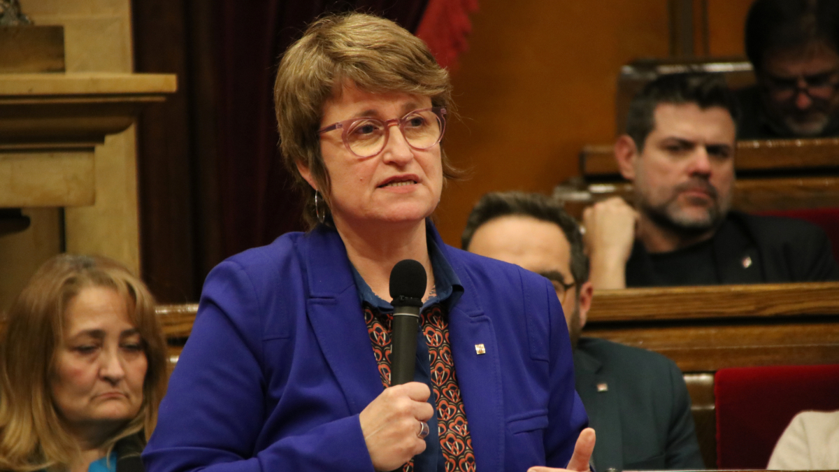 La consellera d'Educació, Anna Simó, respon a les preguntes dels diputats.