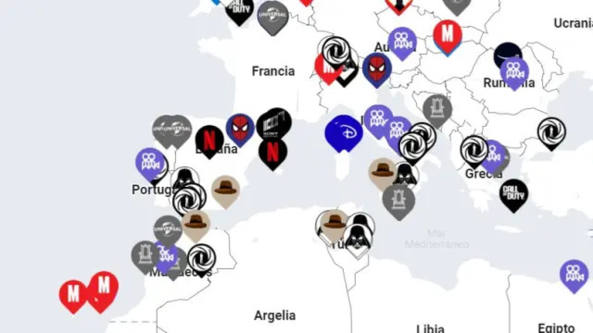 Captura del mapa que mostra les pel·lícules rodades en cada lloc.