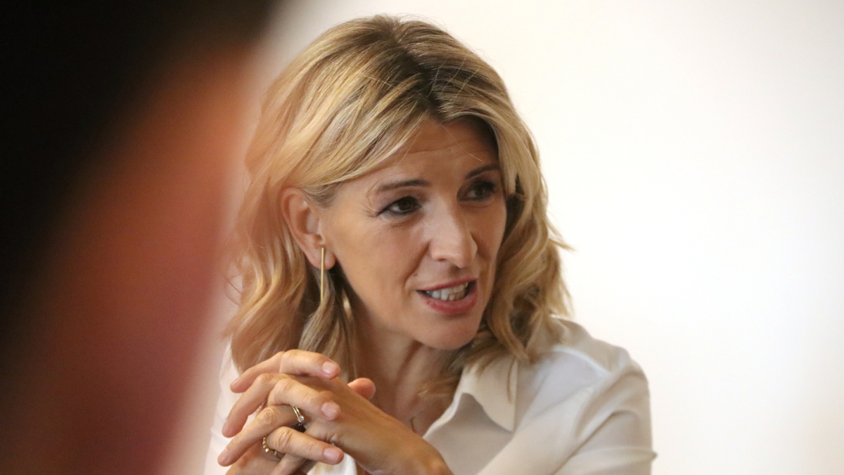 La vicepresidenta y ministra de Trabajo, Yolanda Díaz en una reunión en la sede de Pime, en octubre de 2023.