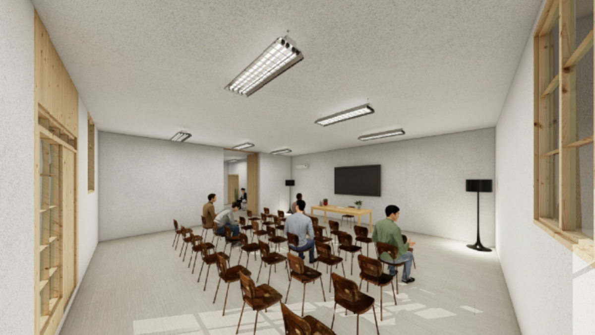 Simulació d'una de les sales restaurades de les Escoles Velles.