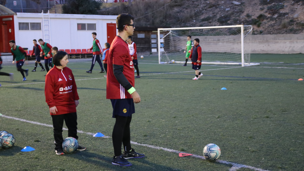 Els jugadors del Nàstic Genuine durant l’entrenament d’ahir.