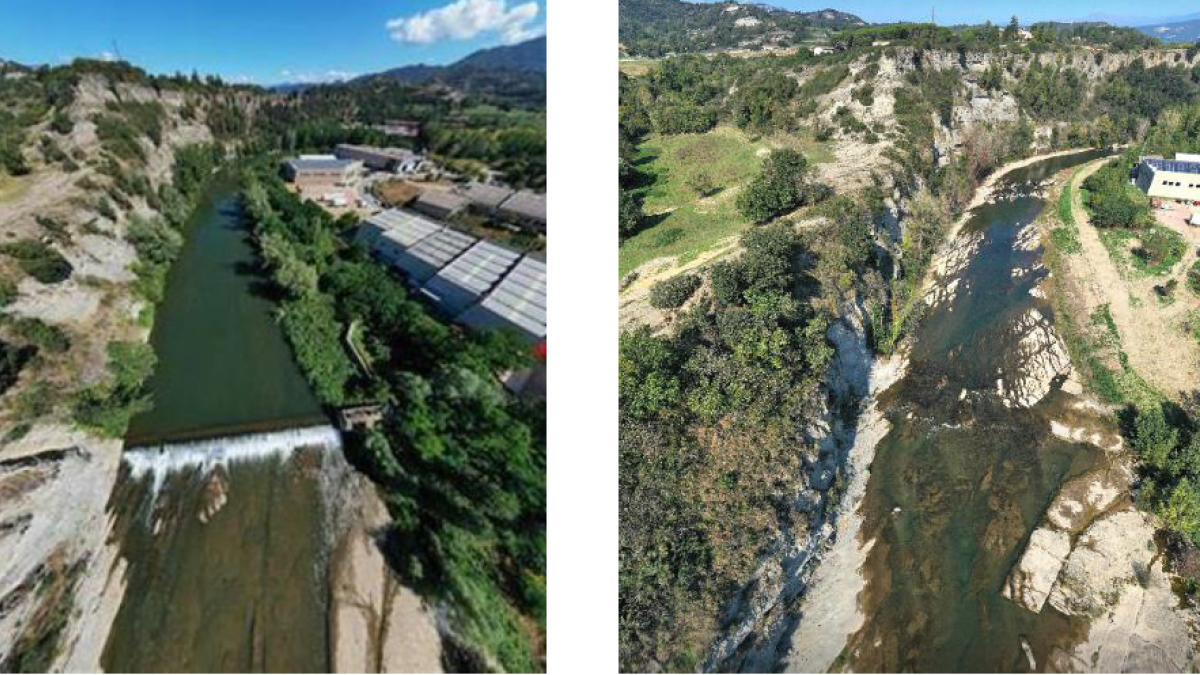Antes y después del río Ter en Torelló a raíz de la retirada de la esclusa de Matabosch