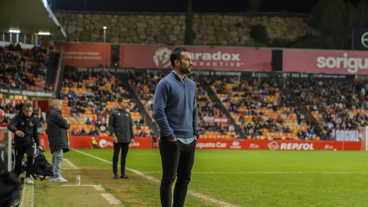 Imagen de Dani Vidal dirigiendo al Nàstic en el Nou Estadi esta temporada.