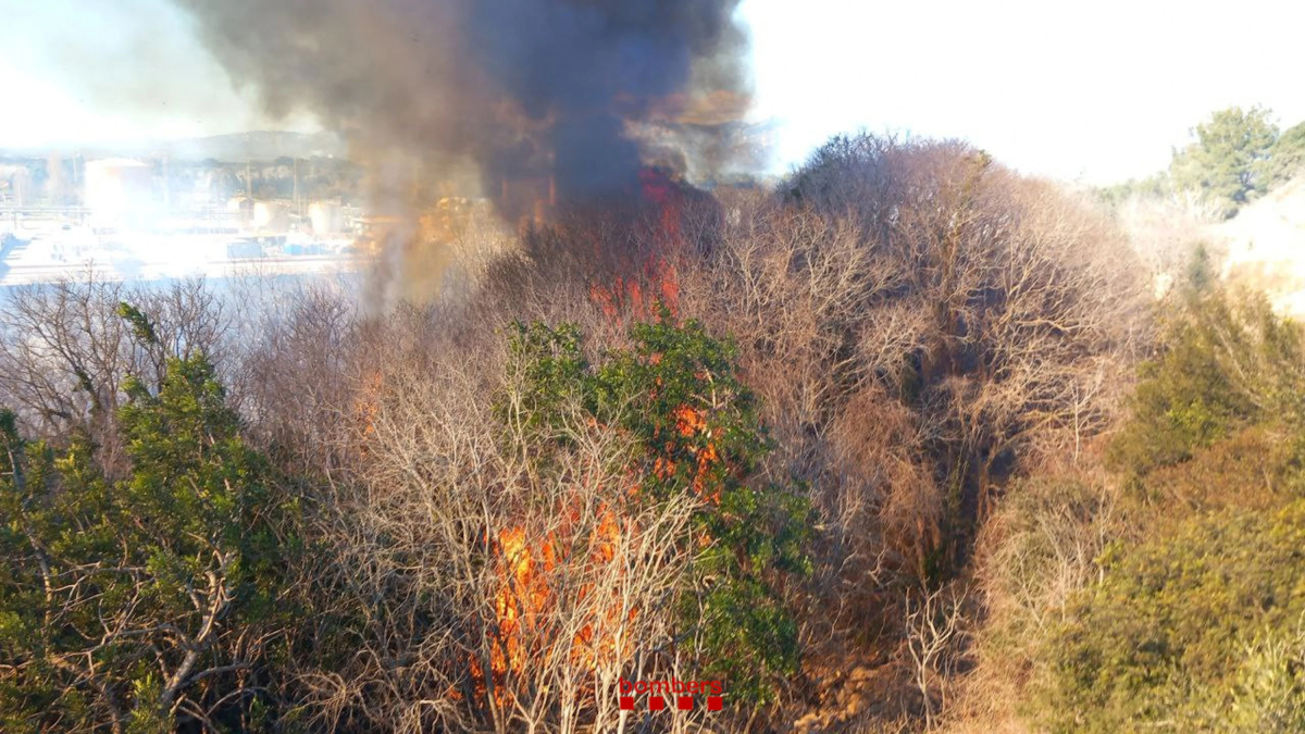 Imatge de l'incendi a prop d'uns polígons a Tortosa