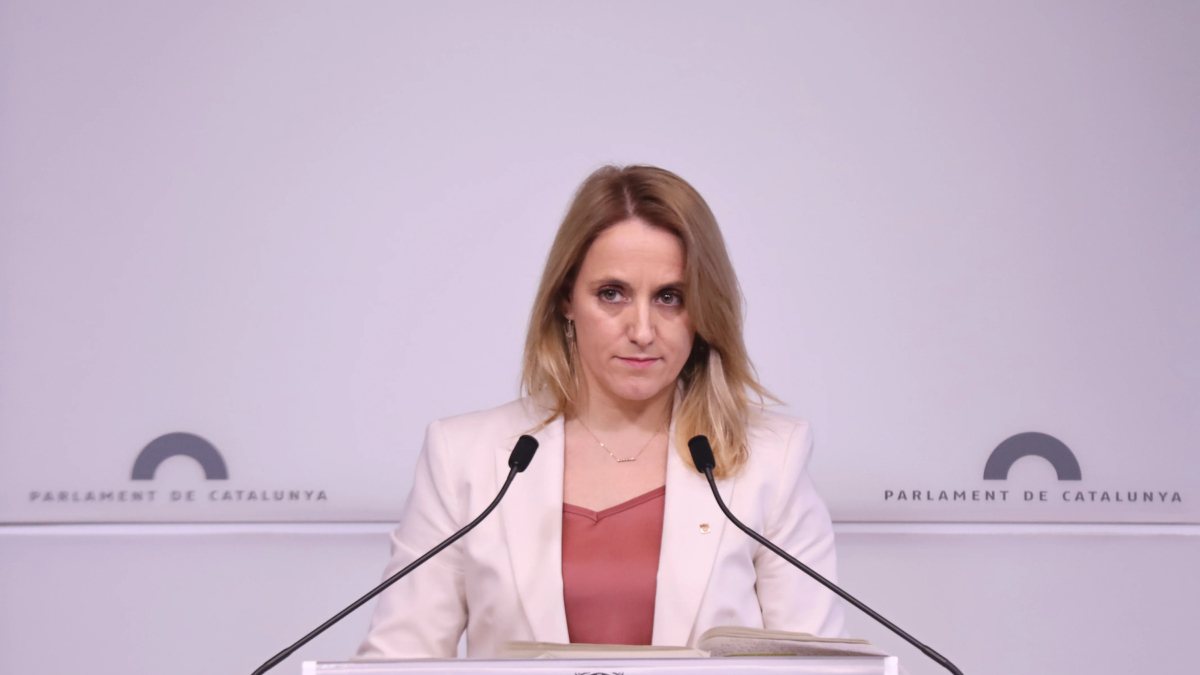 La consellera d'Economia i Hisenda, Natàlia Mas Guix, en roda de premsa al Parlament