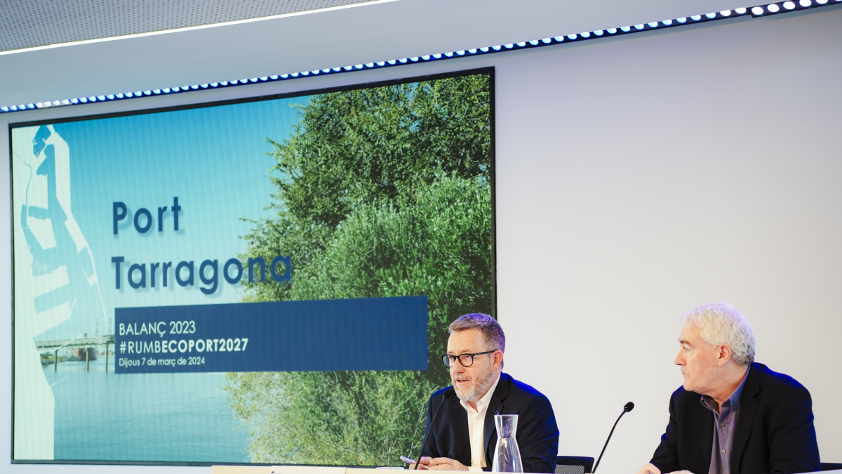 El president del Port, Saül Garreta, i el director general, Ramon Garcia, van fer balanç del 2023.