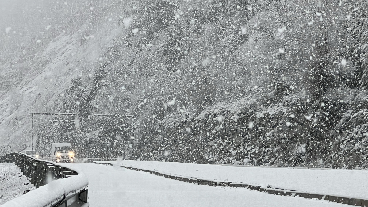 Nevada intensa a la C-14, entre Organyà i el Pla de Sant Tirs.