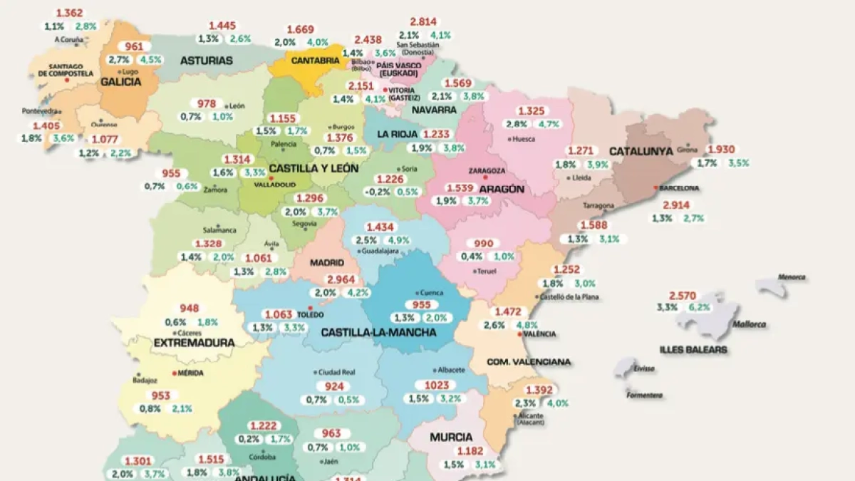 Mapa del precio de la vivienda en el Estado español.