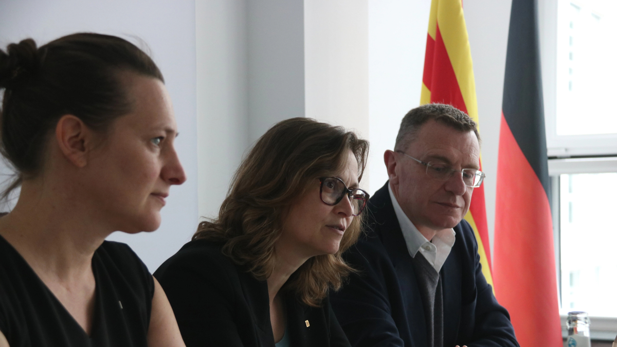 La consellera de Acción Exterior y Unión Europea, Meritxell Serret, durante una reunión híbrida con la comunidad catalana de Alemania