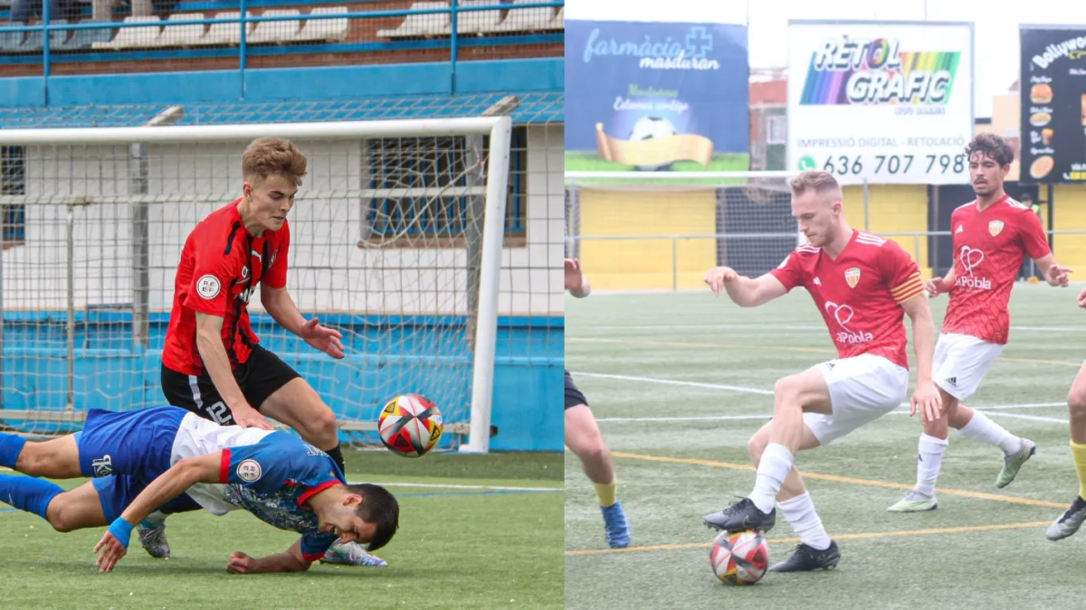 A l’esquerra, Hugo Toivonen (Reus FC Reddis) i, a la dreta, Boaz Hallebeek (Pobla de Mafumet).