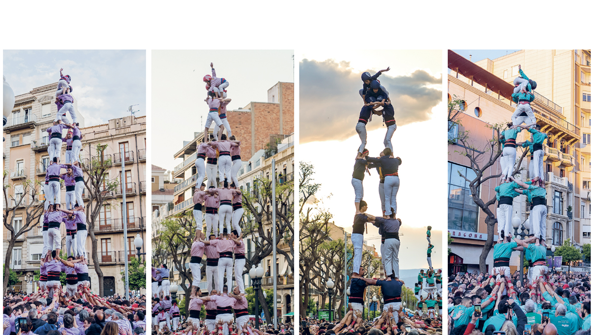 D’esquerra a dreta, el 4d8 de la Colla Jove, el 4d8 dels Xiquets de Tarragona, el 3d7 dels Xiquets del Serrallo i el 4d7 dels Castellers de Sant Pere i Sant Pau.