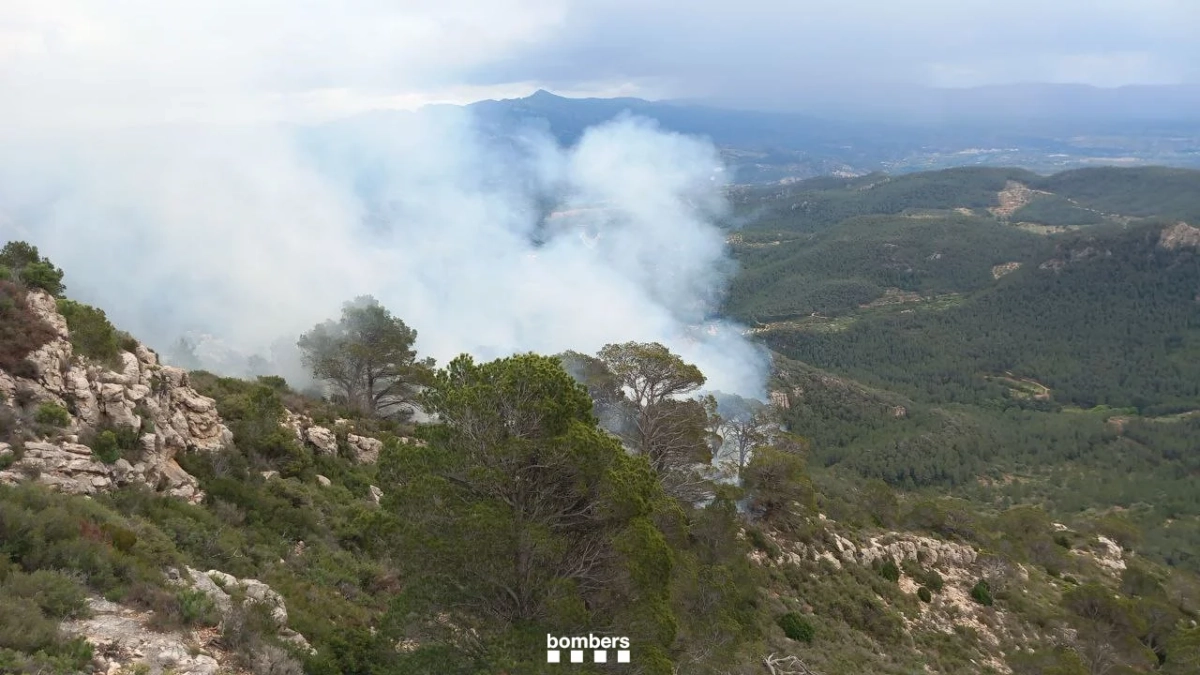 Imagen del incendio forestal en Paüls, en el Baix Ebre, en una zona de difícil acceso