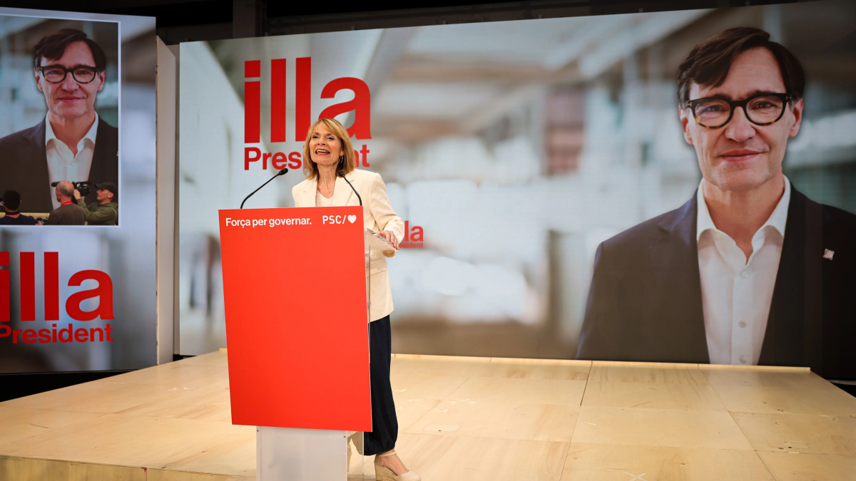 La jefa de campaña y viceprimera secretaria del PSC, Lluisa Moret, en una comparecencia en la sede del PSC