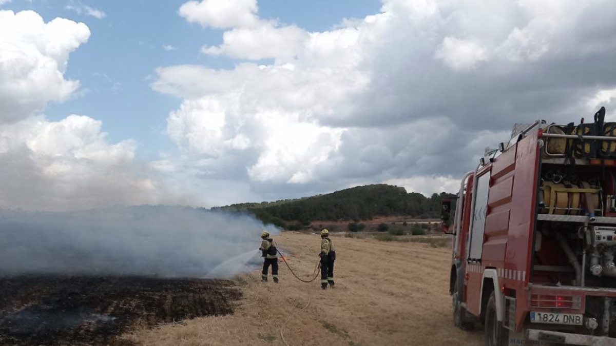 Imatge del foc en un camp agrícola de Gandesa.