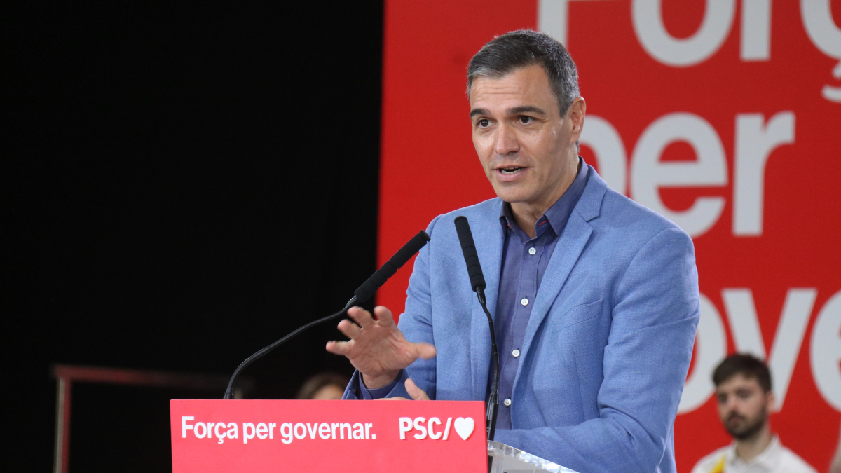 El president del govern, Pedro Sánchez, durant l'acte del PSC al Palau de Congressos de Catalunya