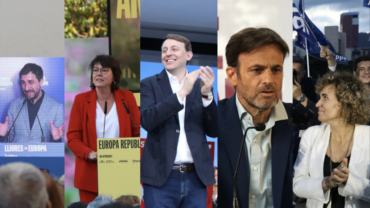 Fotomuntatge dels candidats de Junts, ERC, PSC, Comuns i PP a les eleccions del 9-J