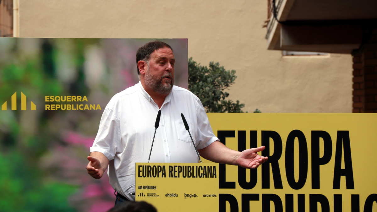 El presidente de ERC, Oriol Junqueras, en un mitin en Torredembarra