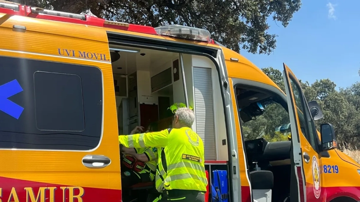 Un sanitario sube a una ambulancia, en el lugar del suceso.
